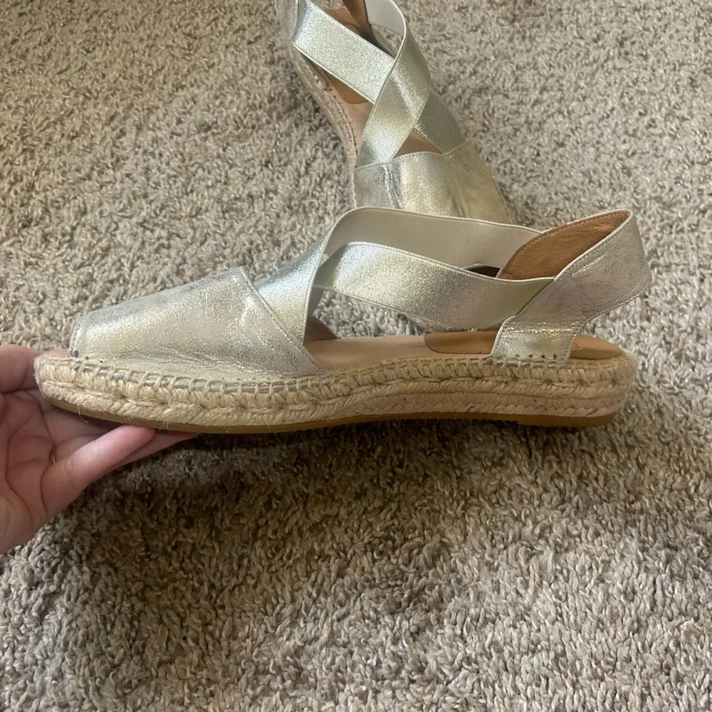 KANNA Metallic Women's Espadrille Sandals Cross-Strap Ankle Size 41 10-10.5 Tan